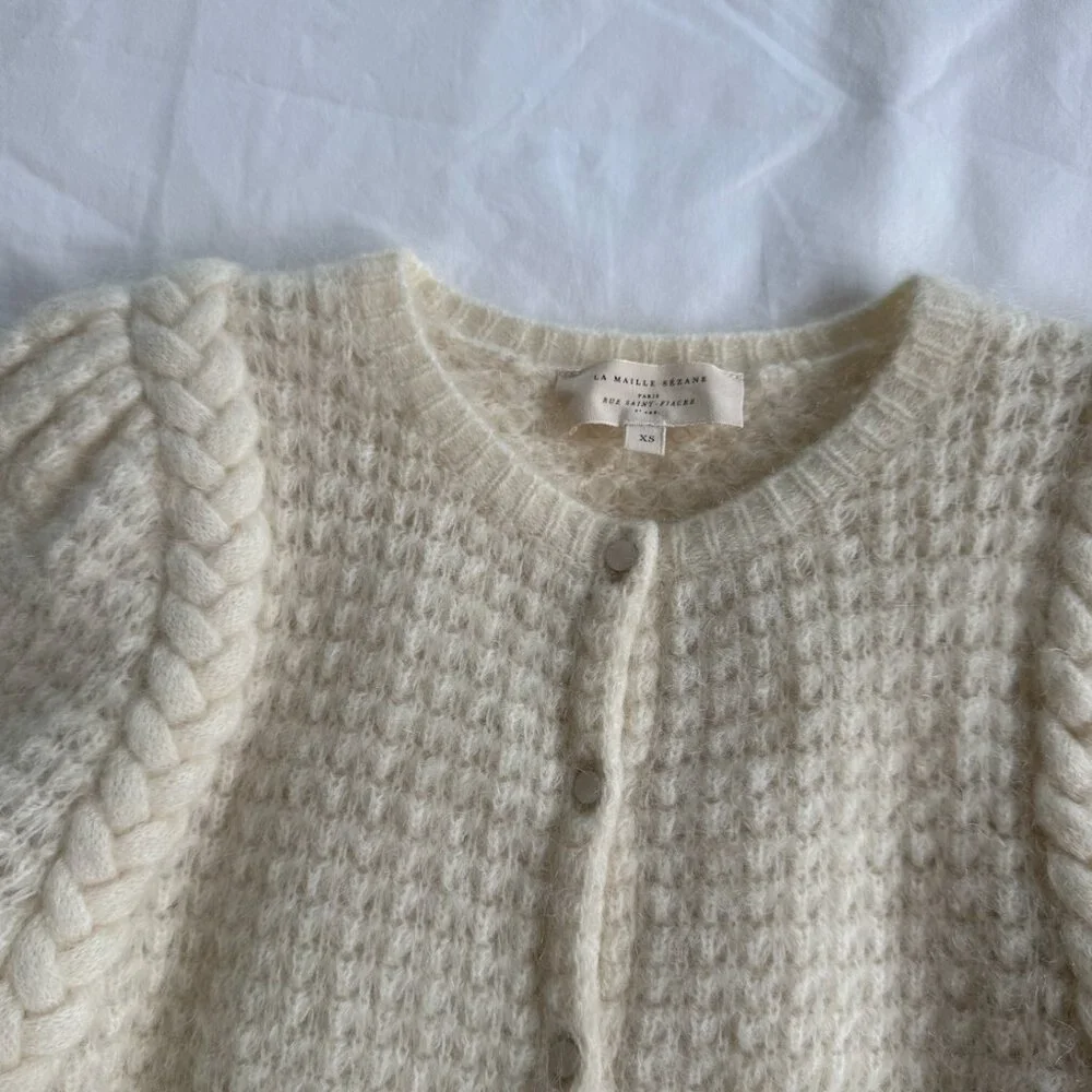 sezane wool waffle knit cottagecore cardigan - Picture 3 of 3